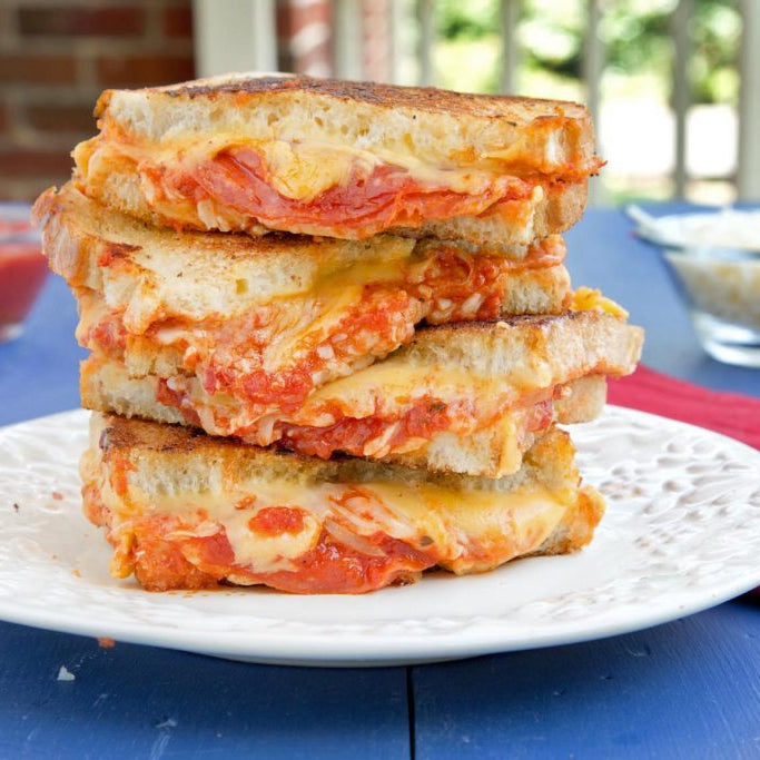 Halal Beef Pepperoni Pizza Grilled Cheese Sandwich