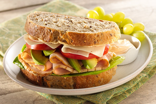Halal Turkey Sandwich with Swiss Cheese, Tomatoes and Avocado