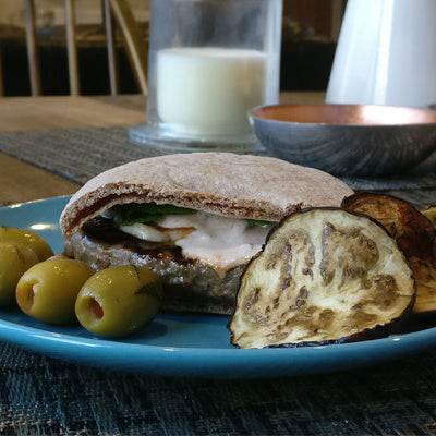 The Halal Greek Burger with aubergine crisps